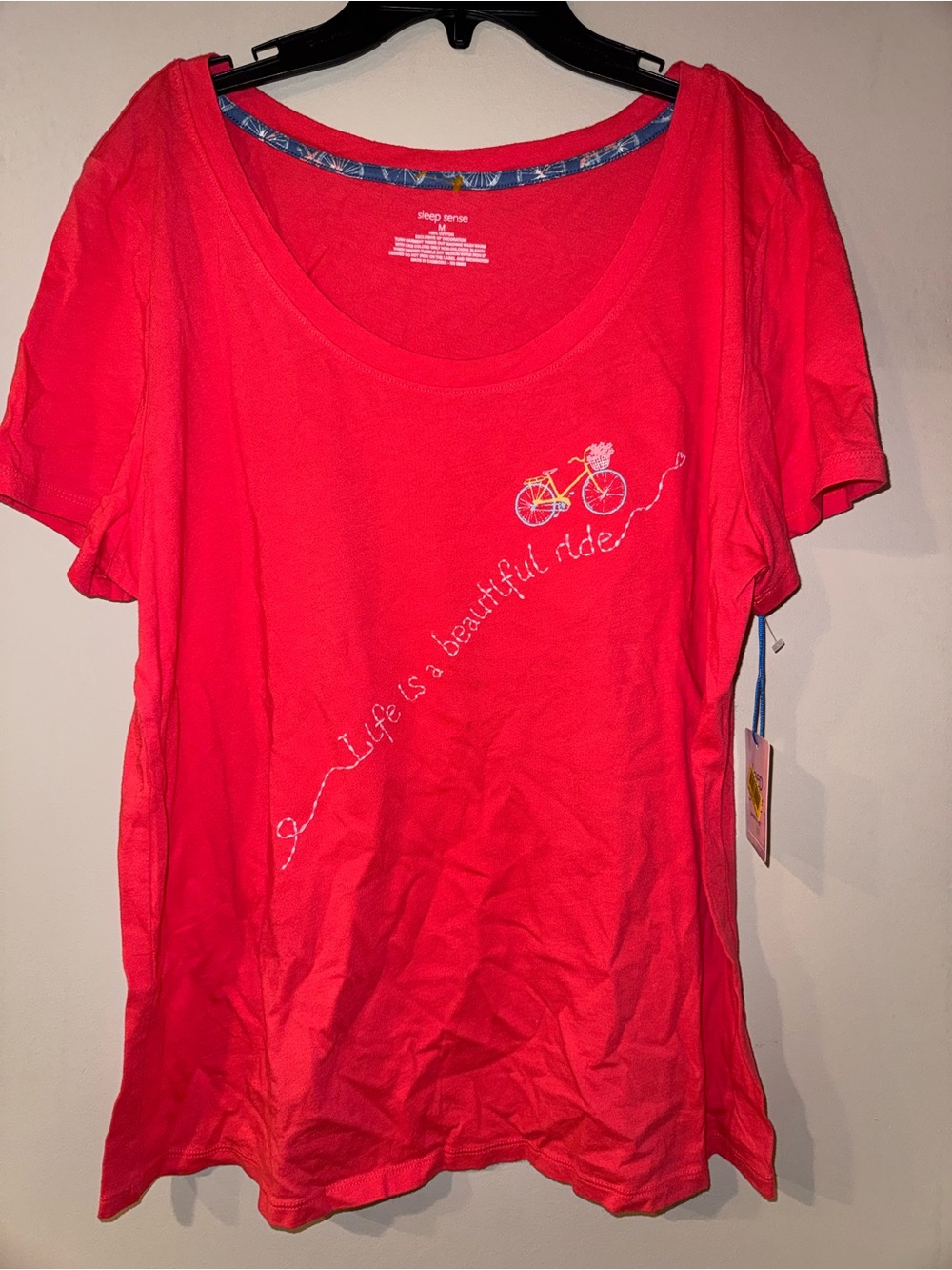 Sleep Sense 100% Cotton Red Bicycle Graphic Short Sleeve Scoop Neck M